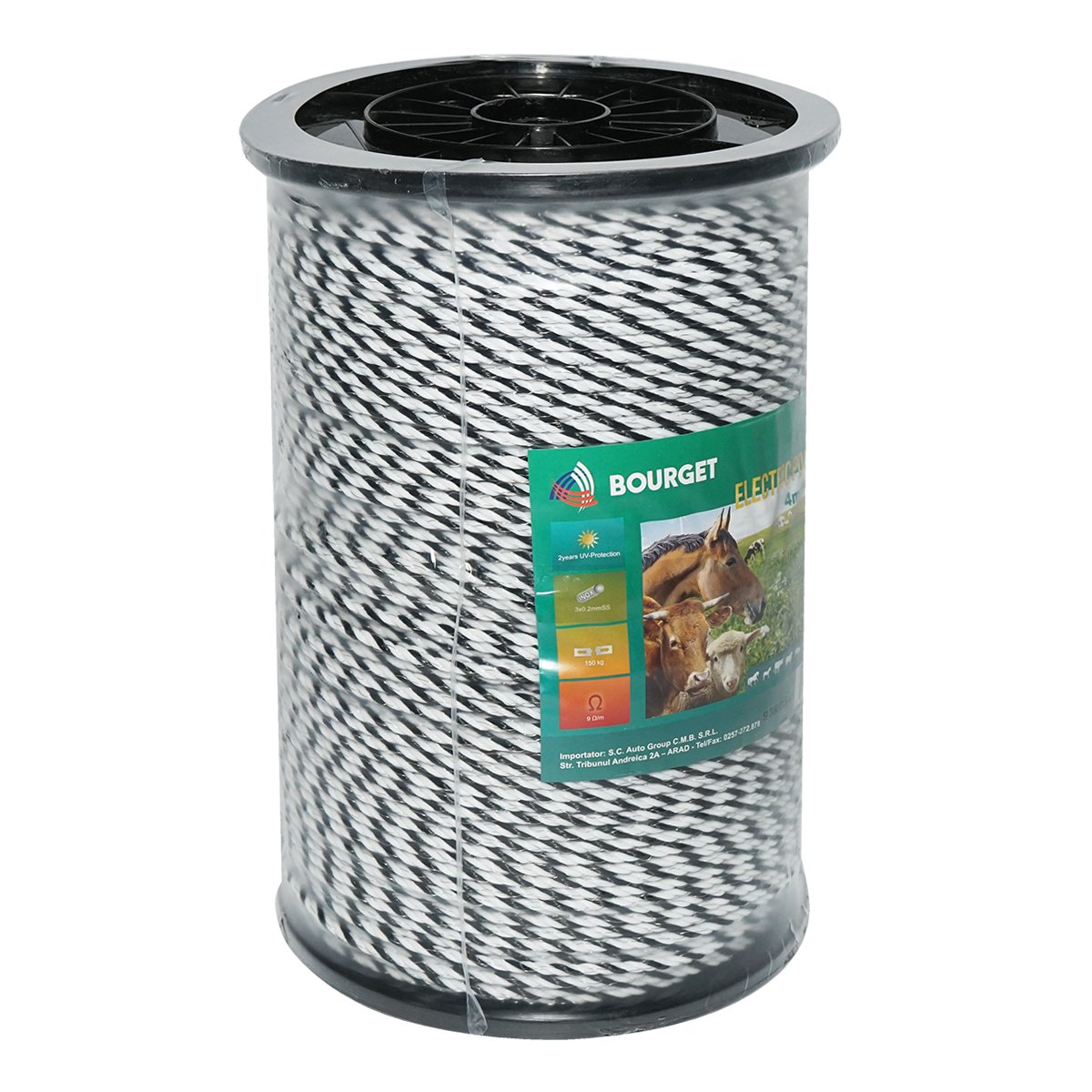 Rola fir alb-negru fi 4mm 3x0.2mm SS, 500m gard electric, rezistenta 9 Ohm Bourget